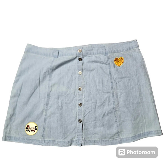 Disney Mickey & Minnie Button Front Blue Skirt - Picture 2 of 7